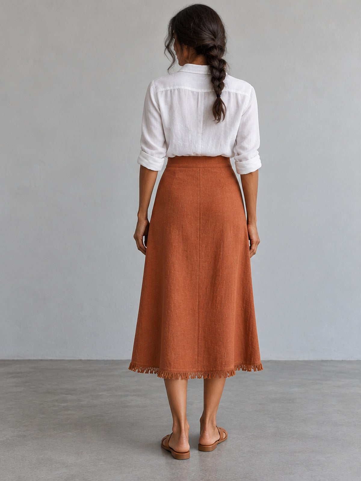 Falda Midi Flecos Elegante - Terracota