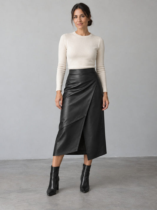 Falda Midi Capa Acabado Brillante - Negro