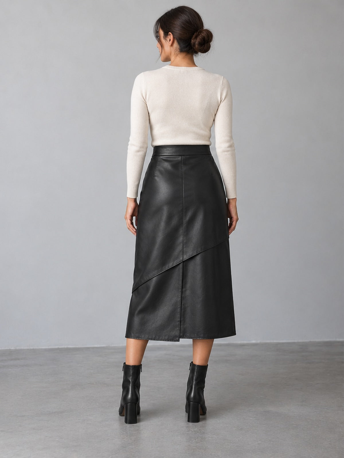 Falda Midi Capa Acabado Brillante - Negro