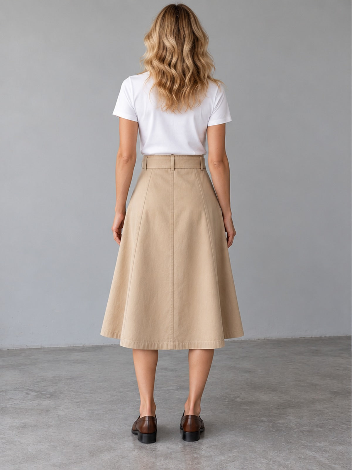 Falda Midi Cinturón - Beige