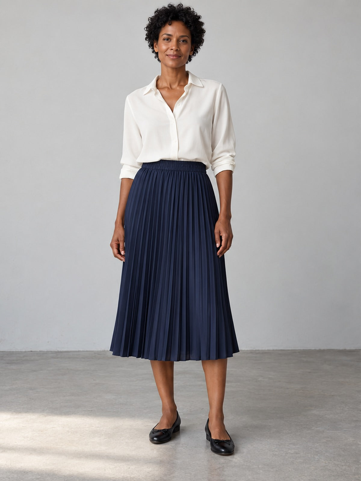 Falda Midi Pliegues - Azul Marino