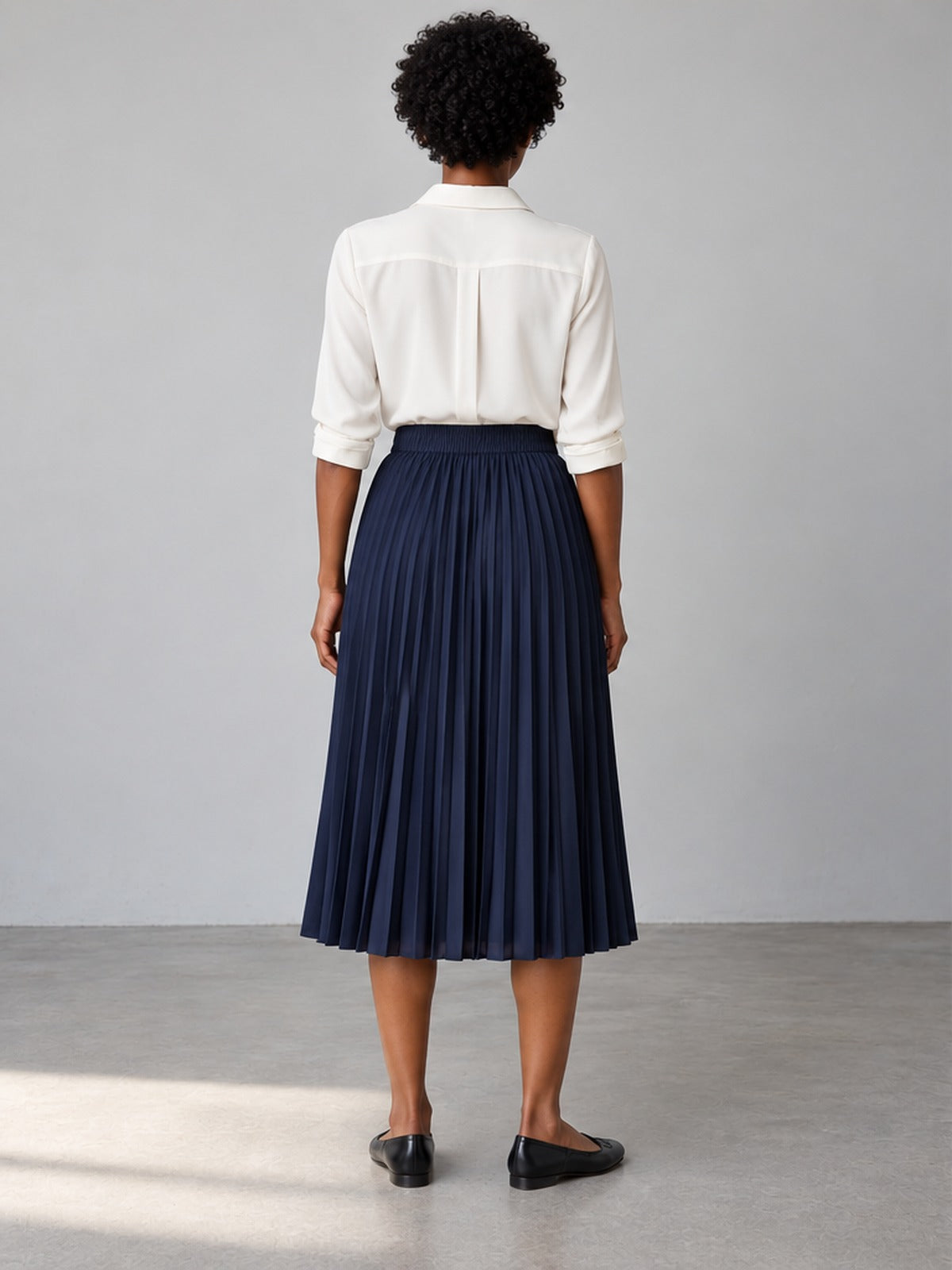 Falda Midi Pliegues - Azul Marino