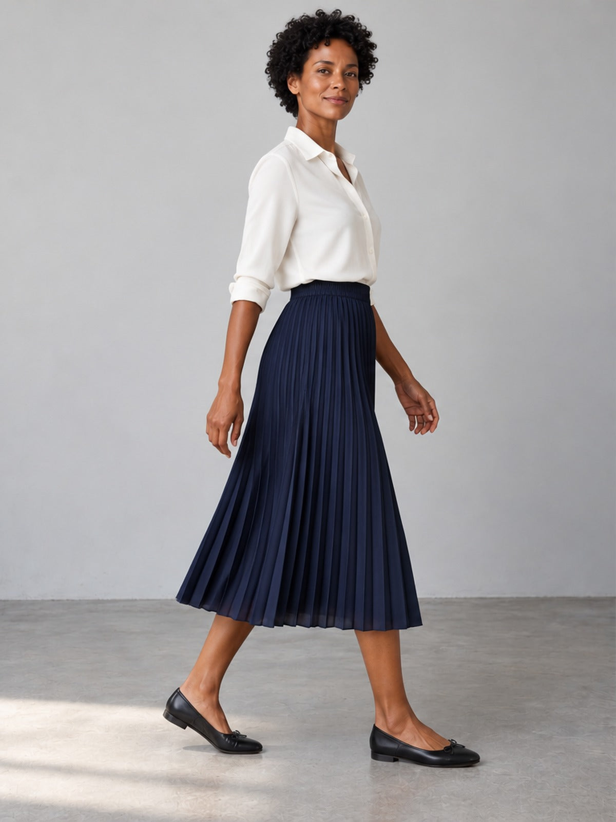 Falda Midi Pliegues - Azul Marino