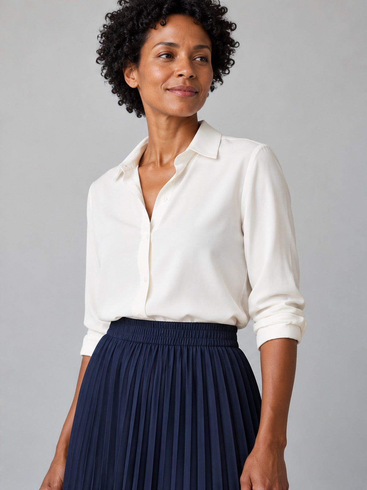 Falda Midi Pliegues - Azul Marino