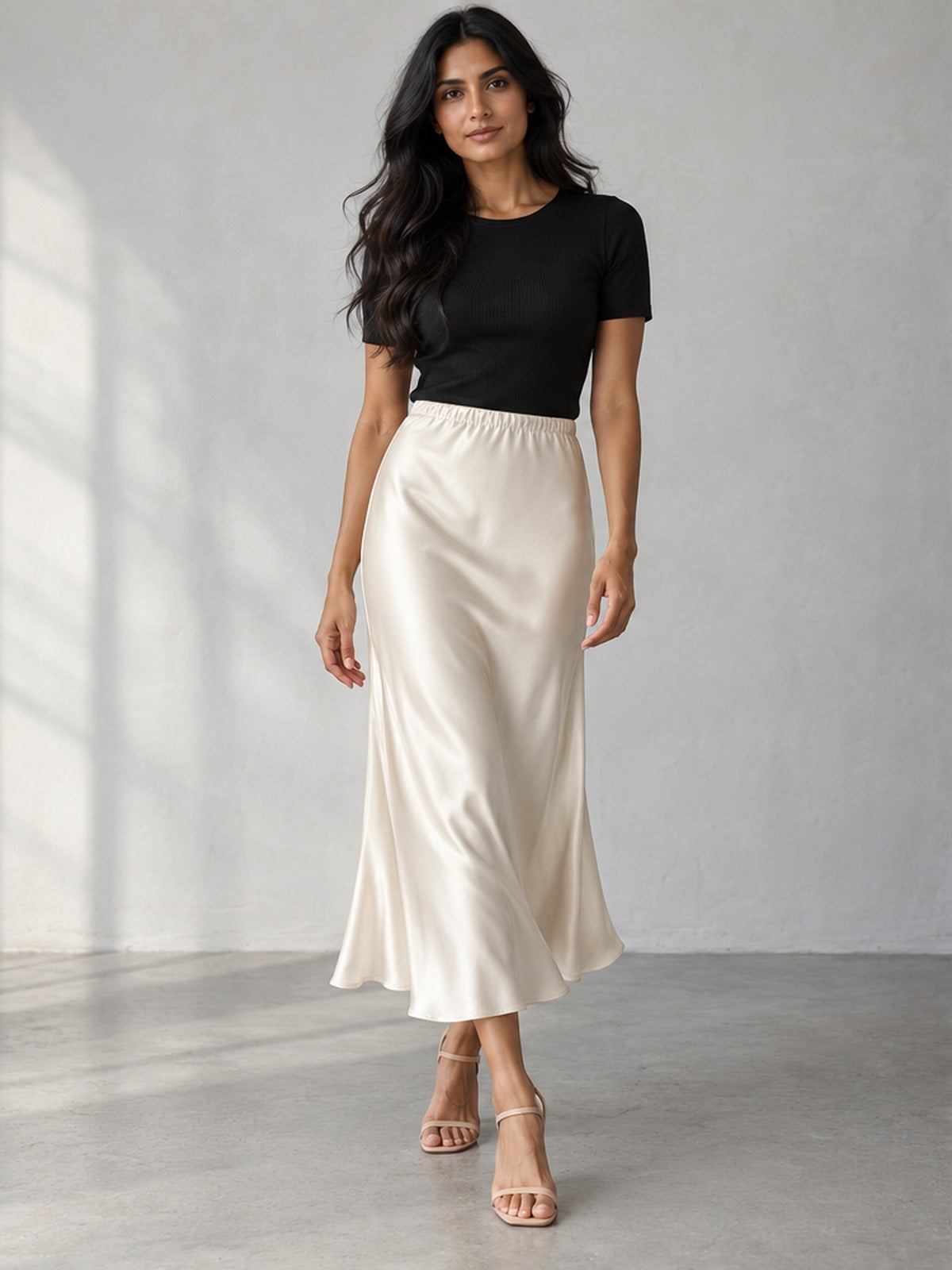 Falda Midi Fluida - Marfil