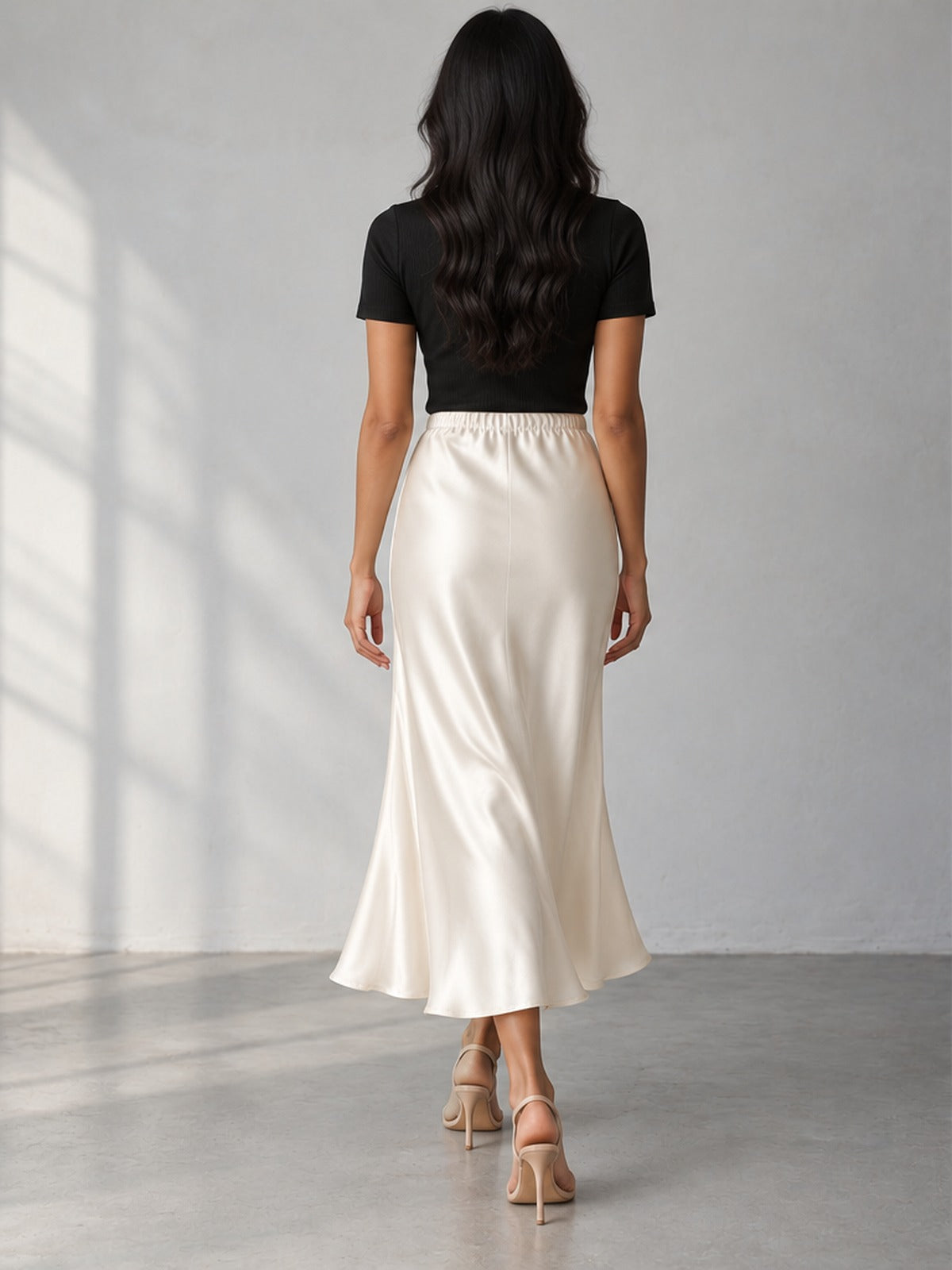 Falda Midi Fluida - Marfil