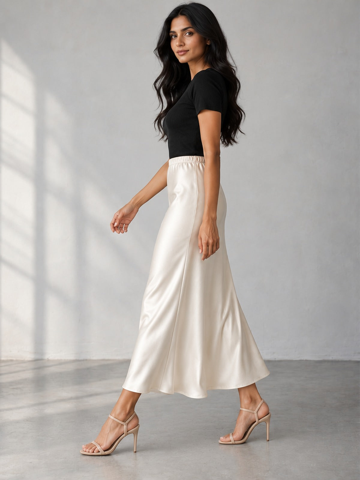 Falda Midi Fluida - Marfil