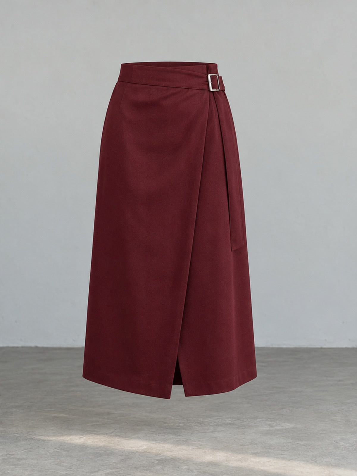 Falda Midi Cruzada Hebilla - Burdeos