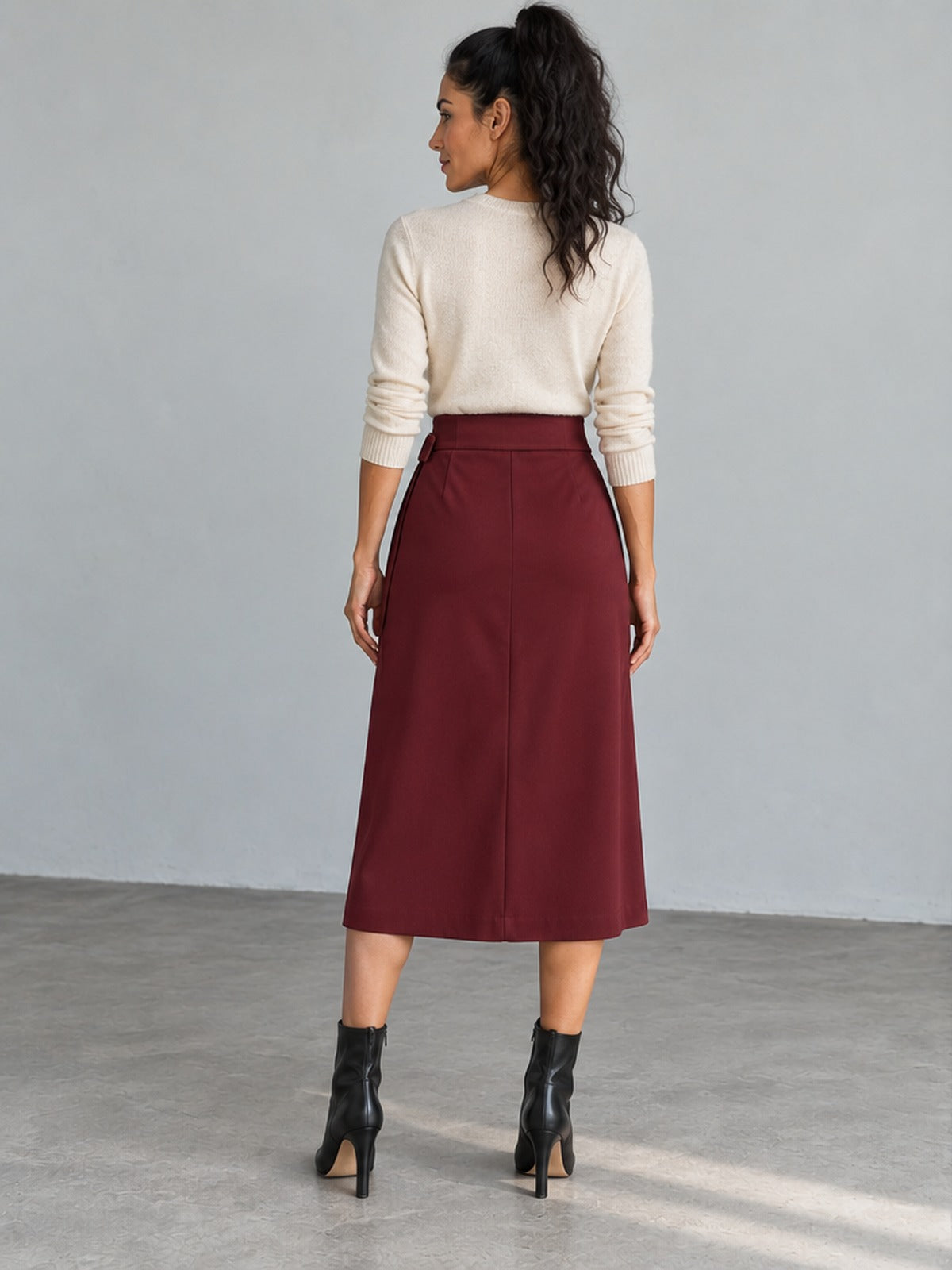 Falda Midi Cruzada Hebilla - Burdeos
