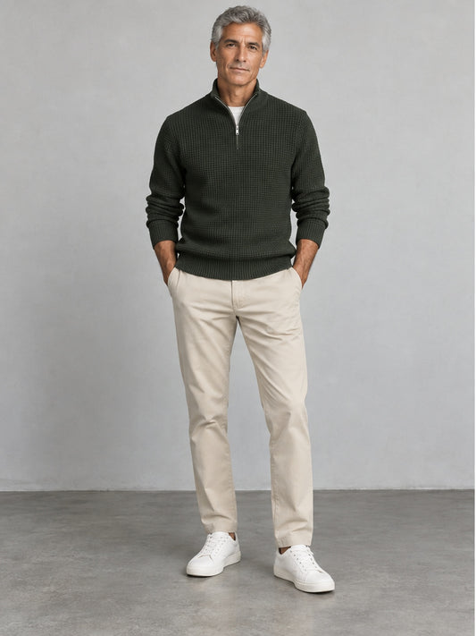 Jersey de Punto Waffle Cuarto de Cremallera - Verde Oscuro