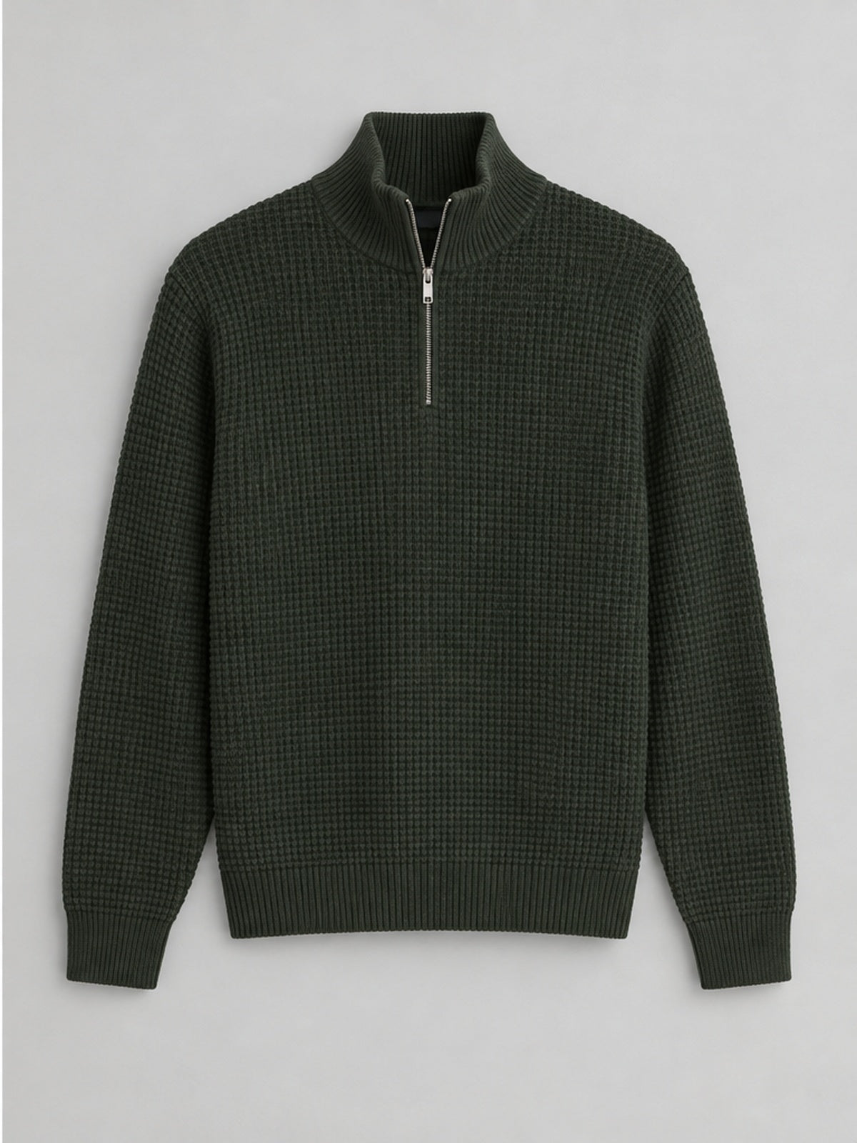Jersey de Punto Waffle Cuarto de Cremallera - Verde Oscuro