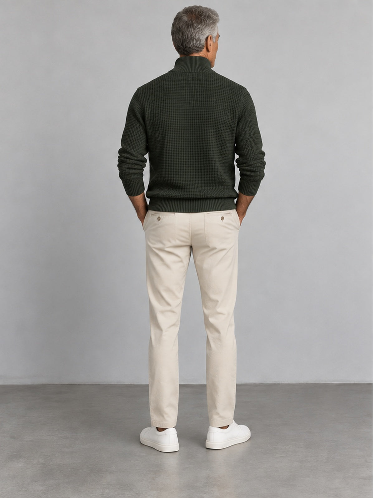 Jersey de Punto Waffle Cuarto de Cremallera - Verde Oscuro