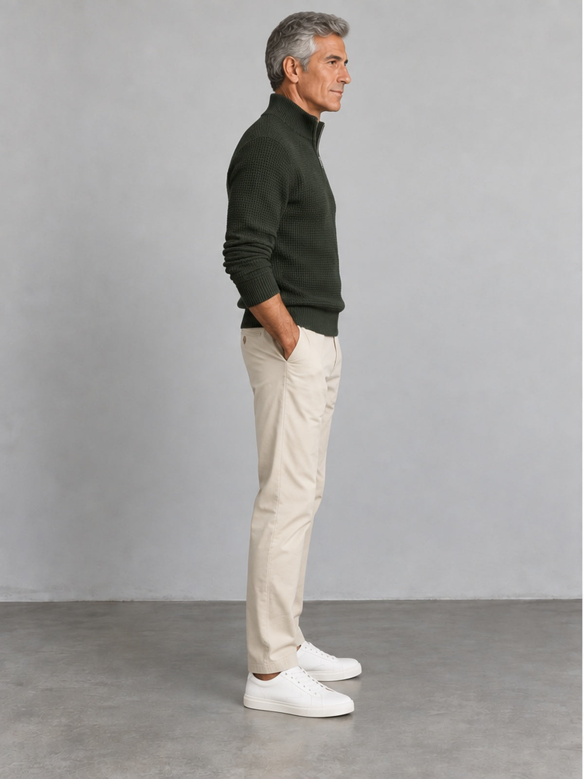 Jersey de Punto Waffle Cuarto de Cremallera - Verde Oscuro