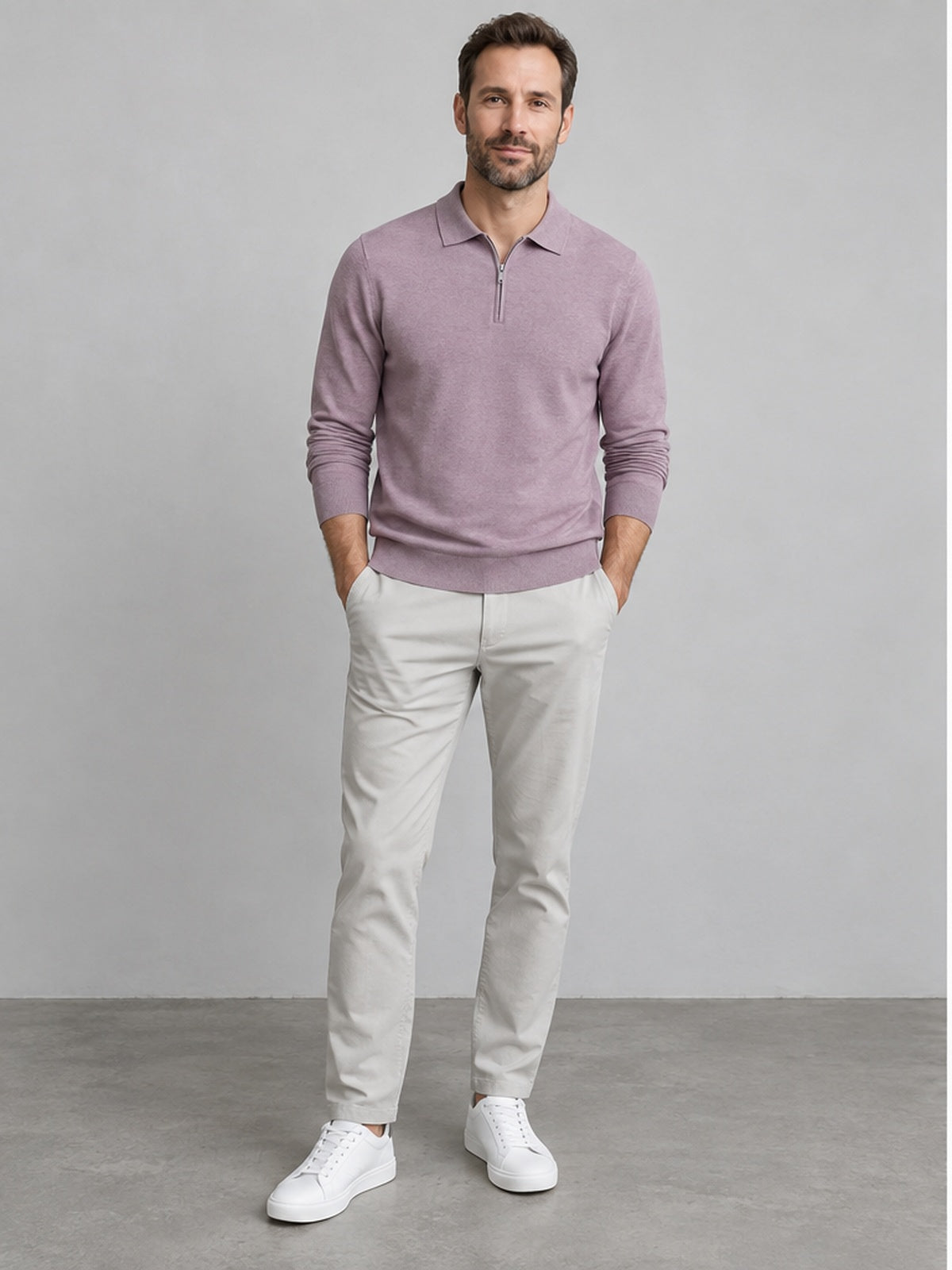 Jersey Polo Ligero Cuarto de Cremallera - Malva