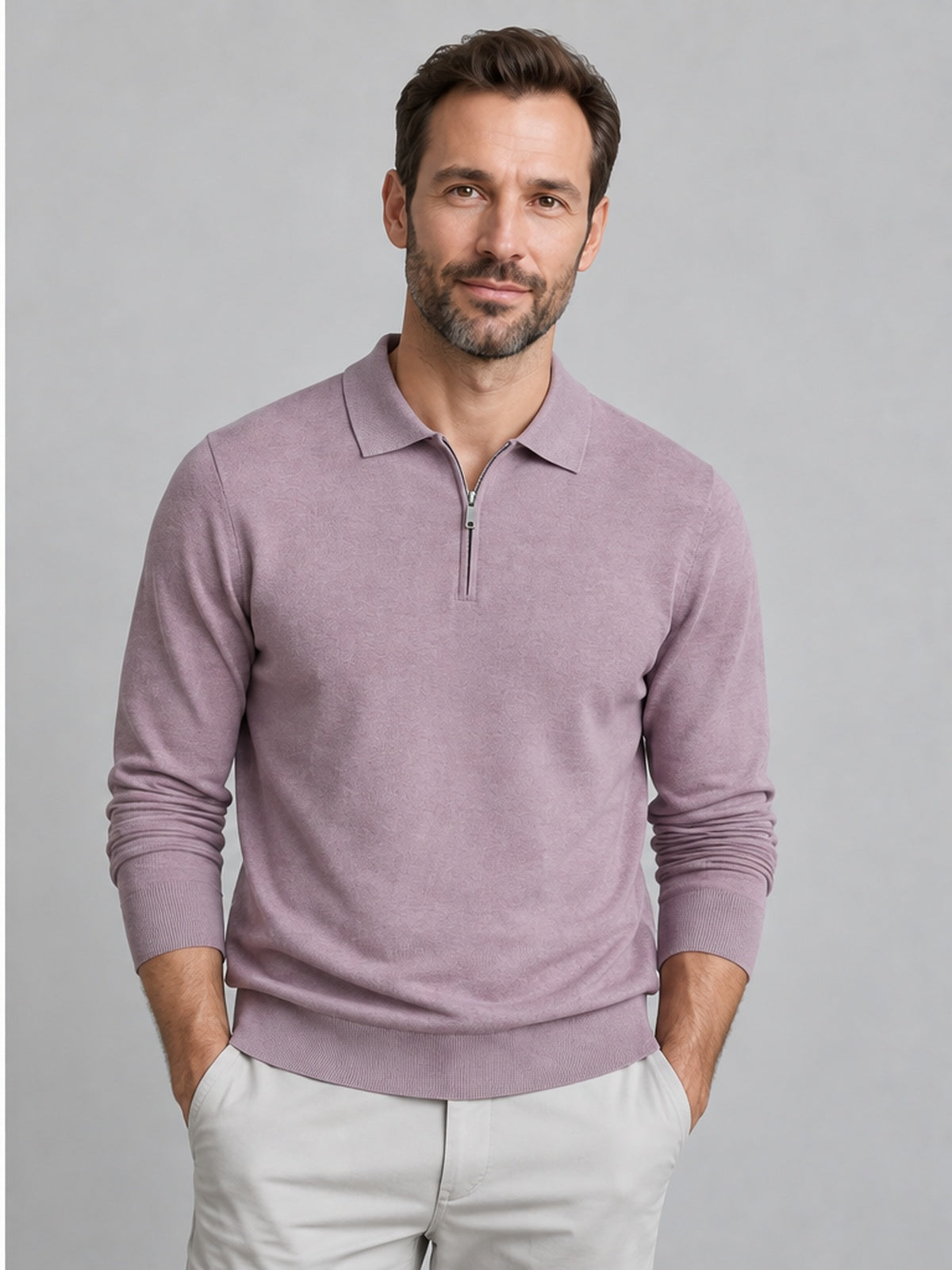 Jersey Polo Ligero Cuarto de Cremallera - Malva