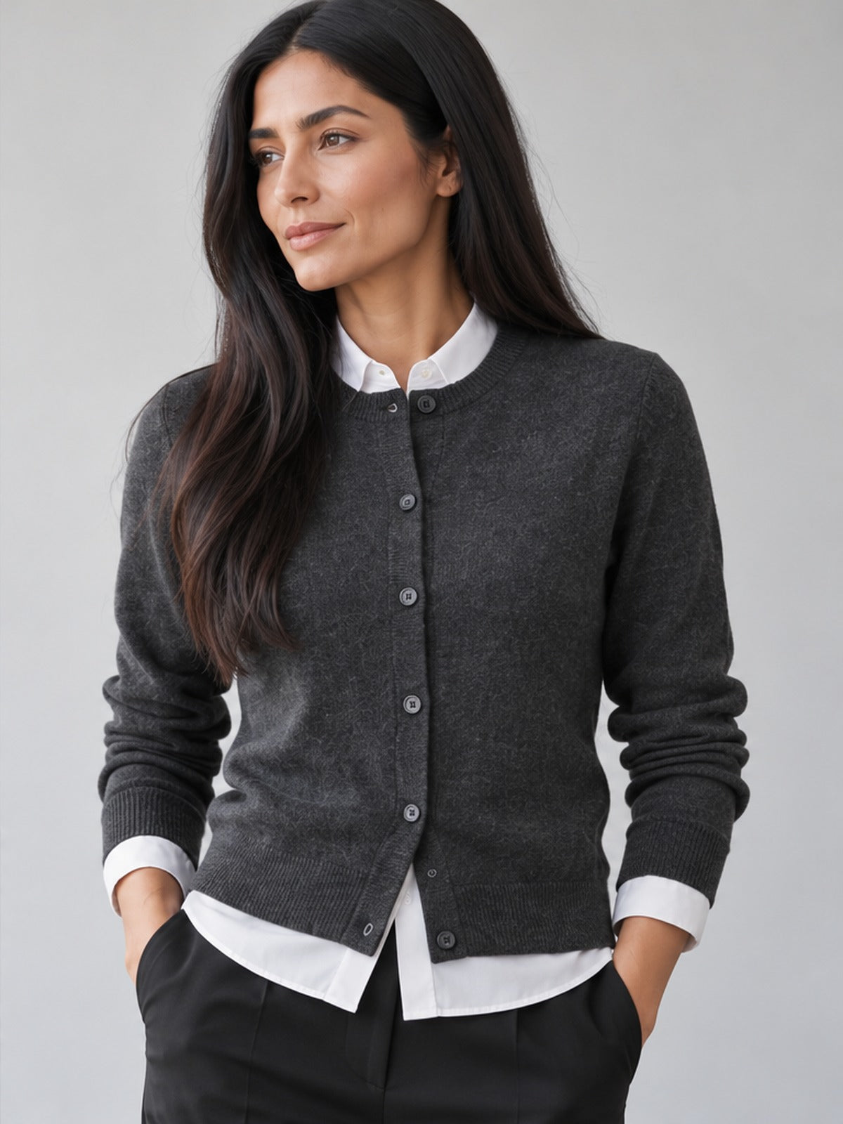 Cárdigan Esencial Cuello Redondo - Gris Marengo