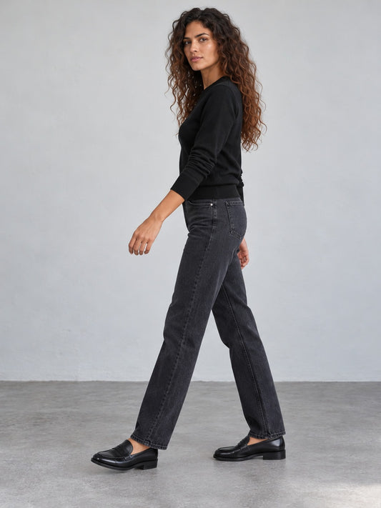 Jersey Cuello Redondo Elegante - Negro