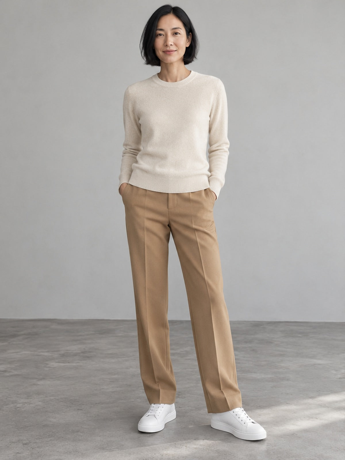 Jersey Cuello Redondo Elegante - Crema