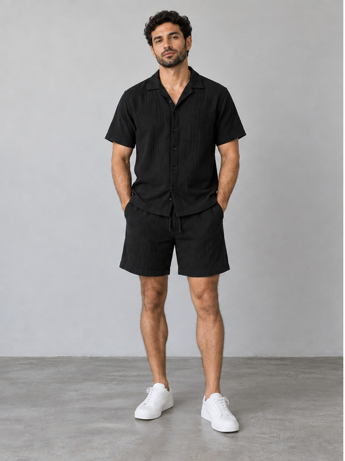 Conjunto Camisa y Bermuda de Textura - Negro