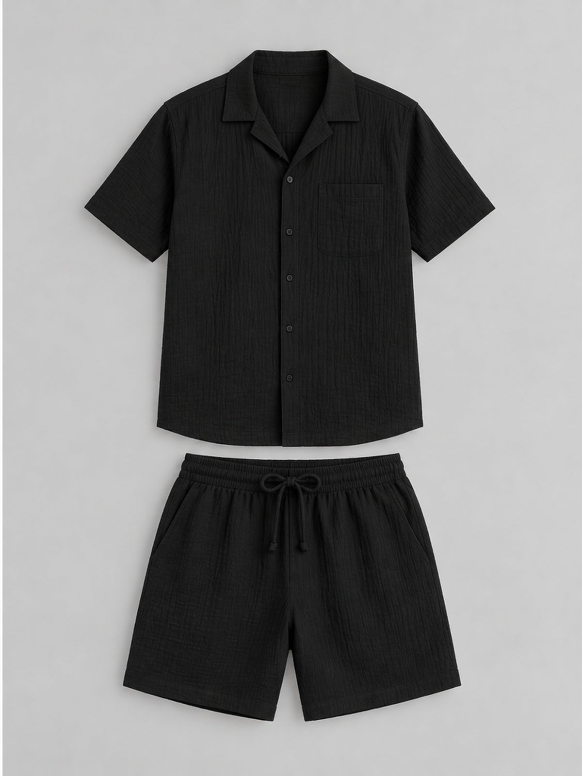 Conjunto Camisa y Bermuda de Textura - Negro