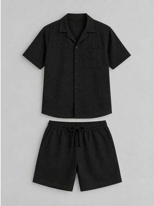 Conjunto Camisa y Bermuda de Textura - Negro