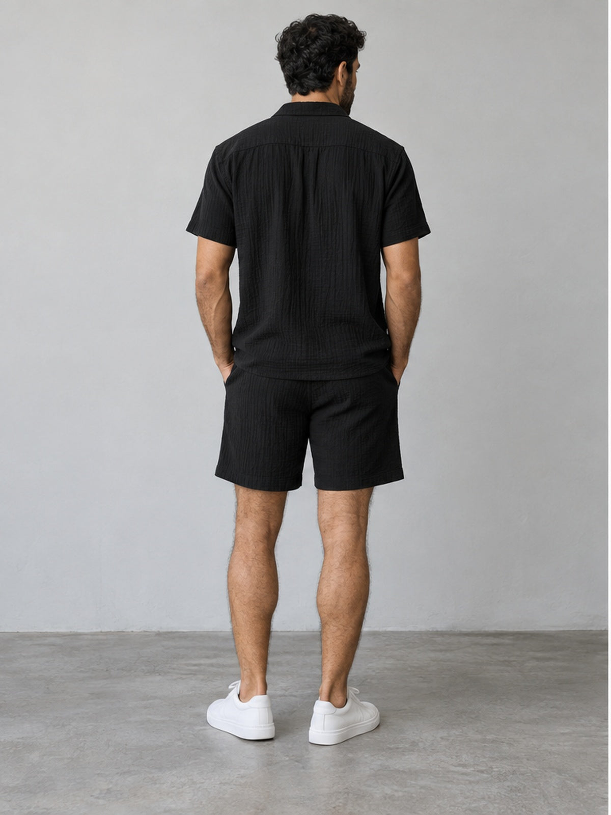 Conjunto Camisa y Bermuda de Textura - Negro