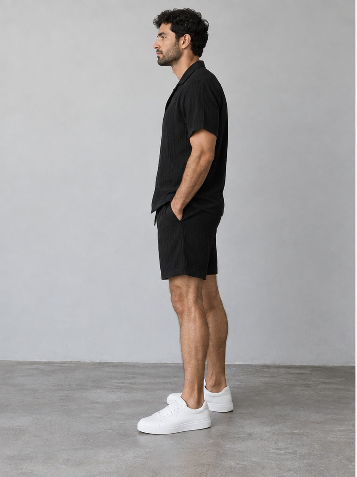 Conjunto Camisa y Bermuda de Textura - Negro
