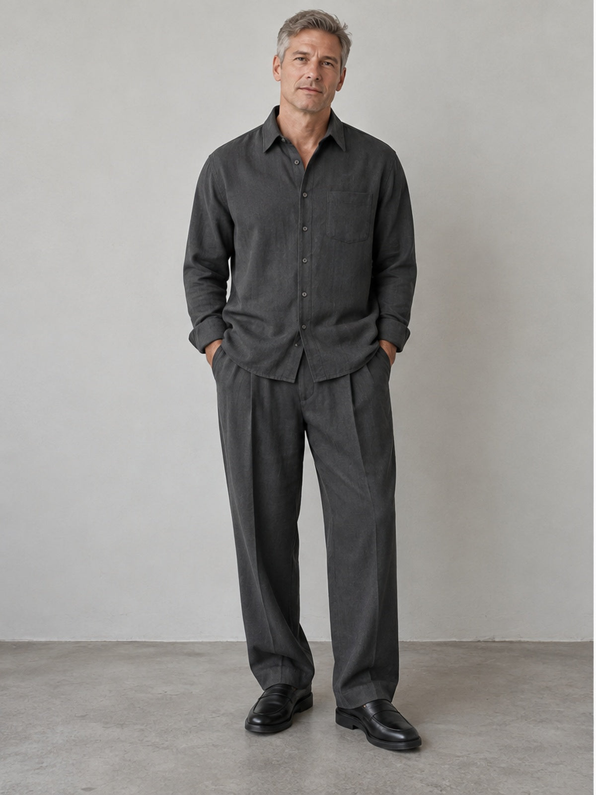Conjunto Camisa y Pantalón Plisado - Gris Antracita