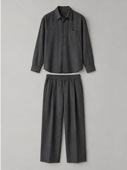 Conjunto Camisa y Pantalón Plisado - Gris Antracita