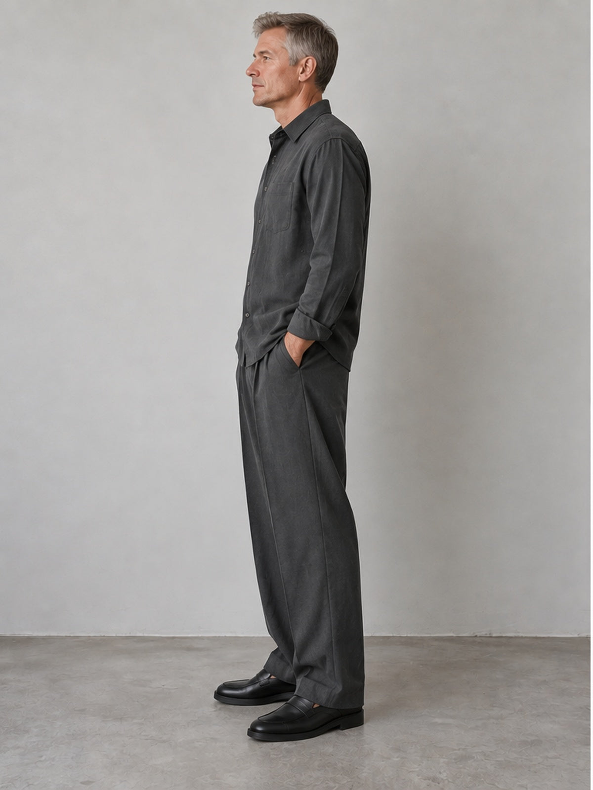 Conjunto Camisa y Pantalón Plisado - Gris Antracita