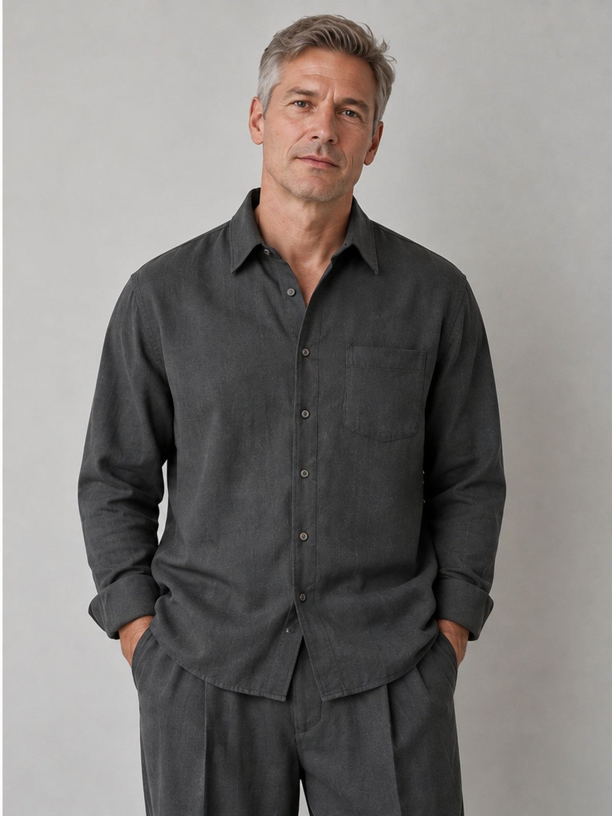 Conjunto Camisa y Pantalón Plisado - Gris Antracita