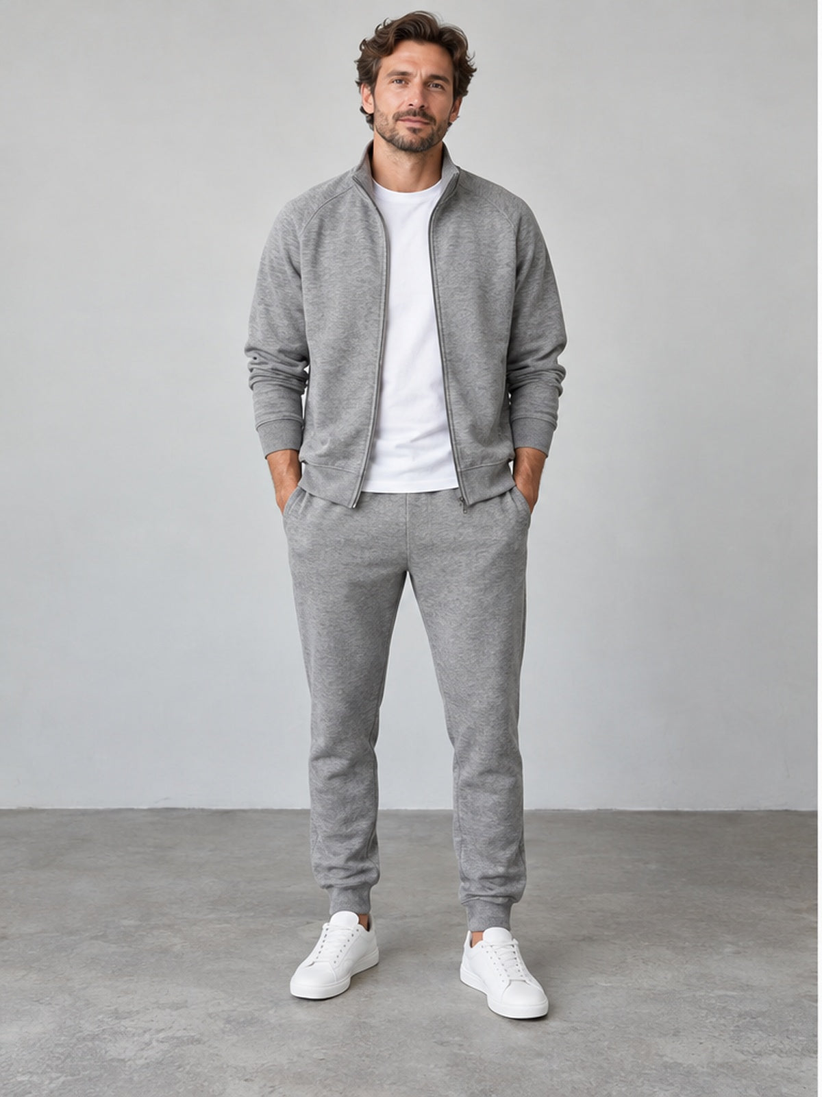 Conjunto Chaqueta Sudadera y Jogger - Gris Jaspeado