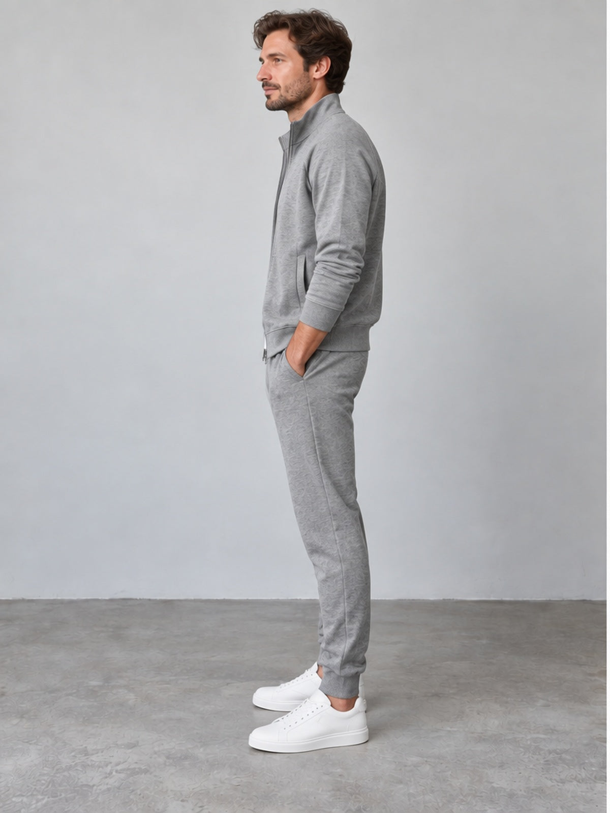 Conjunto Chaqueta Sudadera y Jogger - Gris Jaspeado