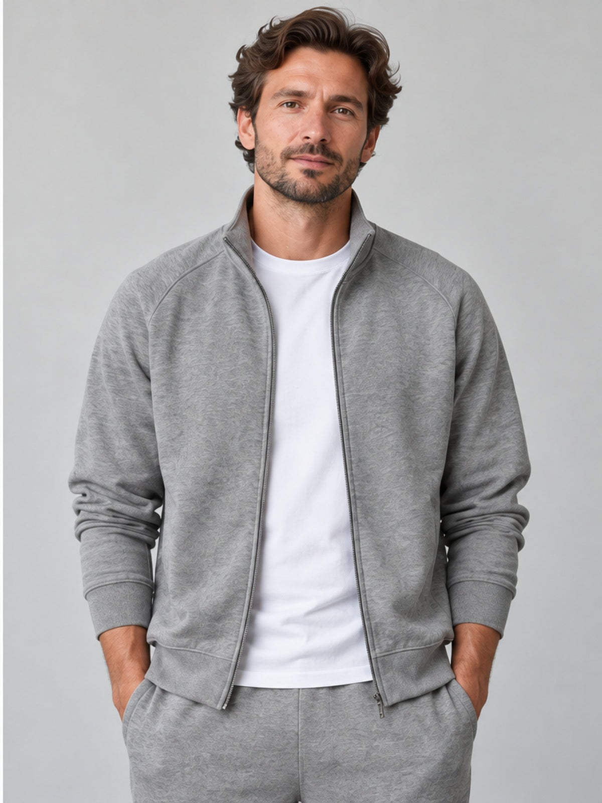 Conjunto Chaqueta Sudadera y Jogger - Gris Jaspeado