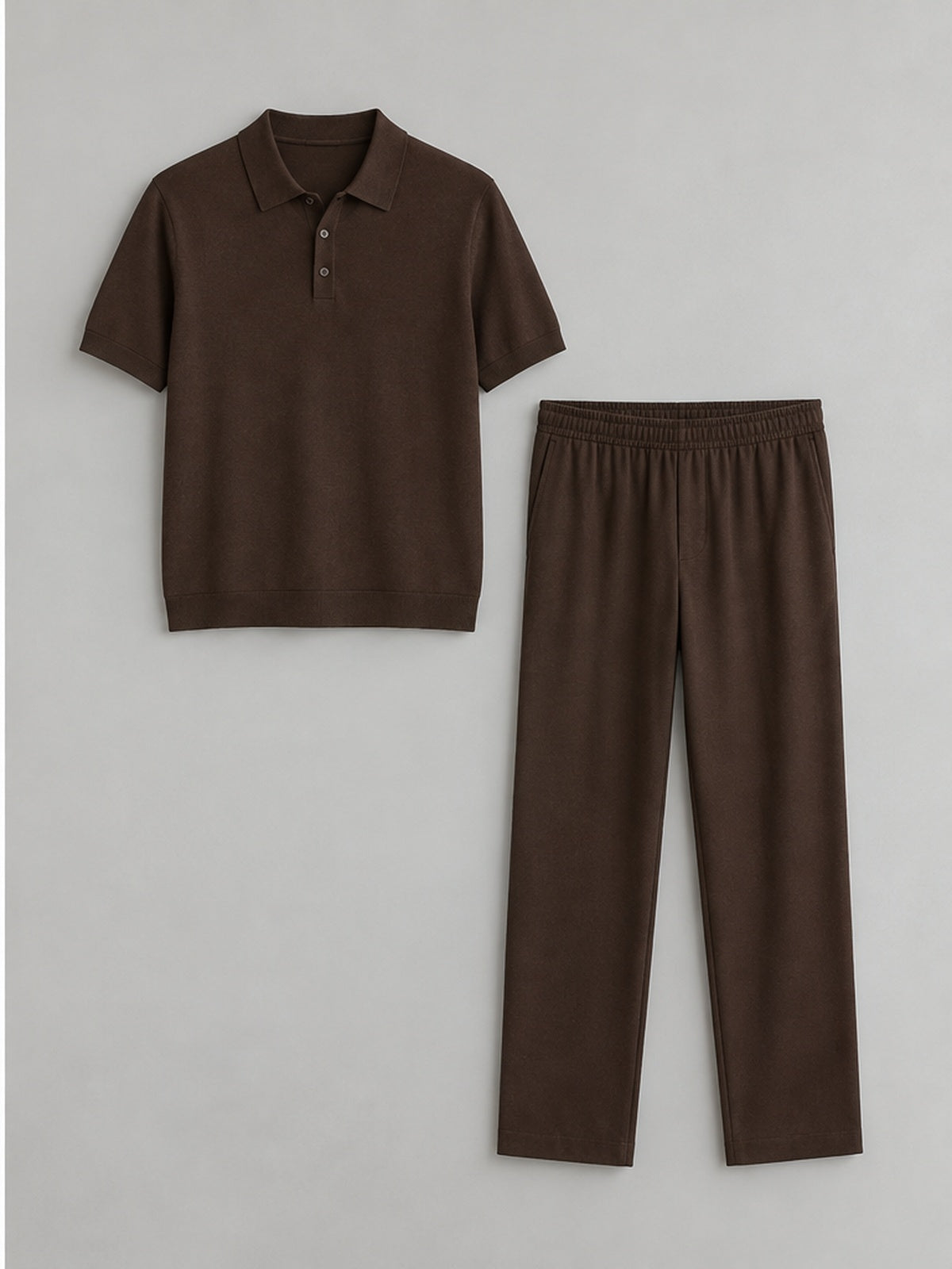 Conjunto Polo de Punto y Pantalón - Marrón Chocolate