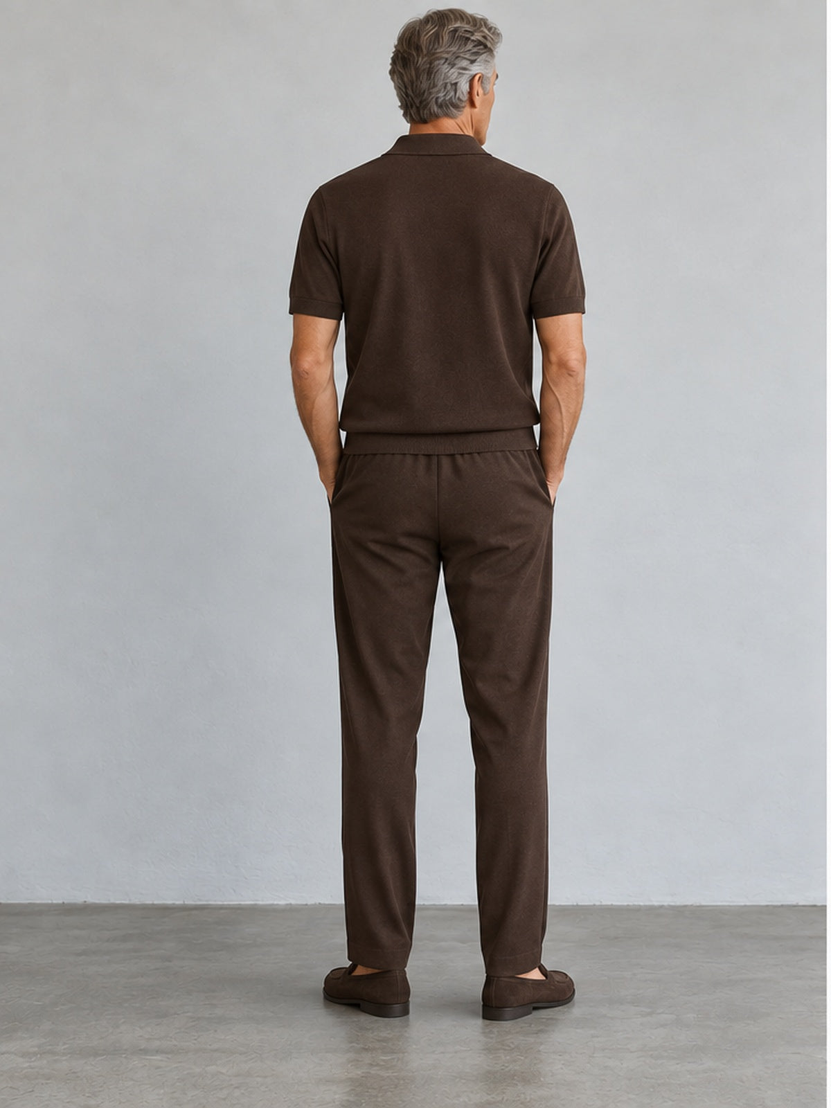 Conjunto Polo de Punto y Pantalón - Marrón Chocolate