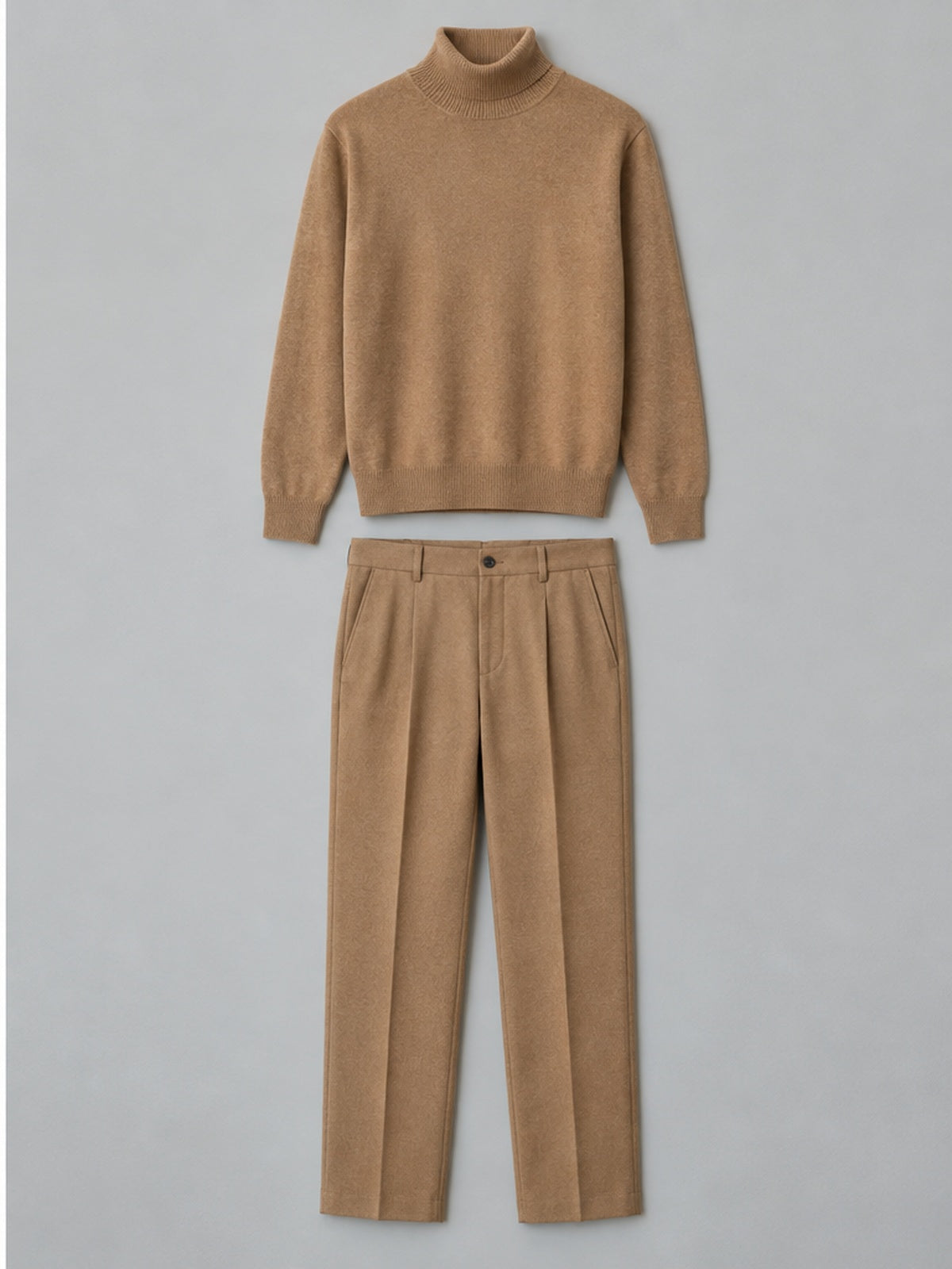 Conjunto Jersey Cuello Alto y Pantalón de Pinzas - Camel