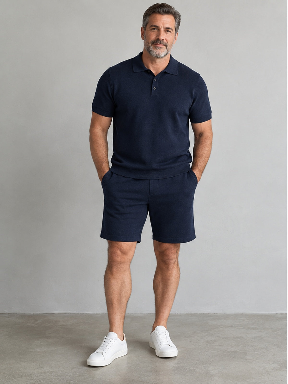 Conjunto Polo y Bermuda de Punto - Azul Marino