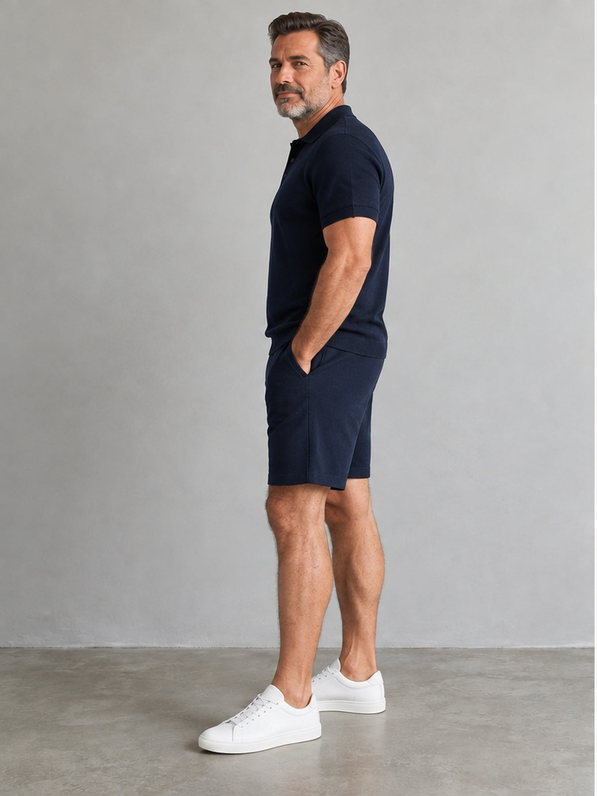 Conjunto Polo y Bermuda de Punto - Azul Marino