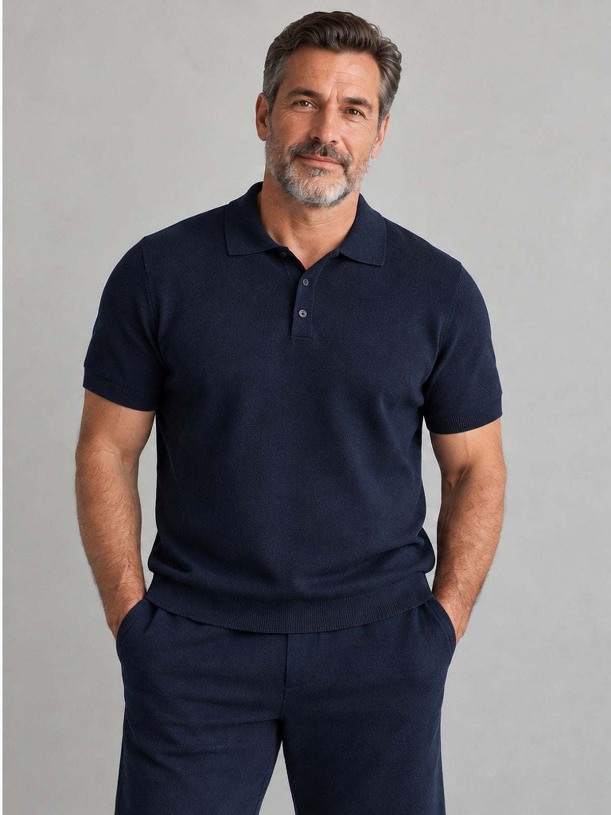 Conjunto Polo y Bermuda de Punto - Azul Marino