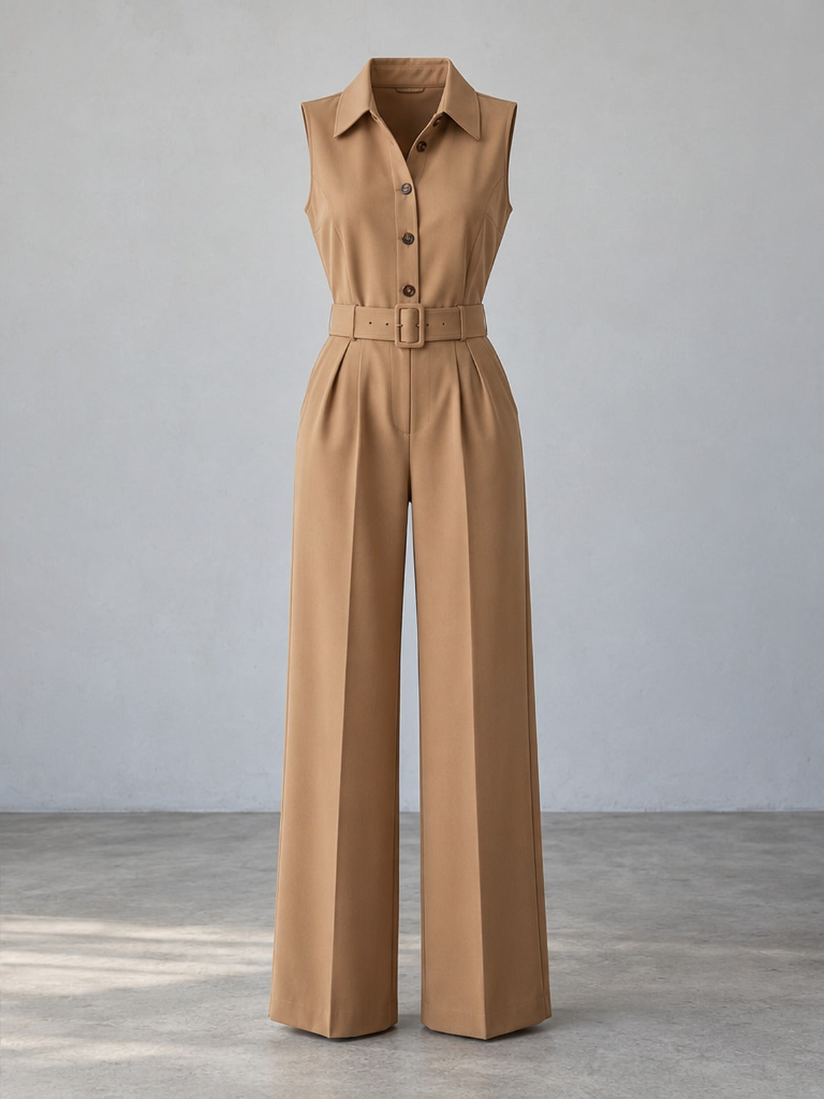 Mono Sin Mangas Cuello Camisa - Camel