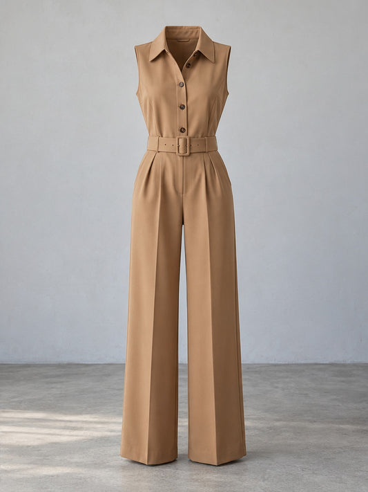 Mono Sin Mangas Cuello Camisa - Camel