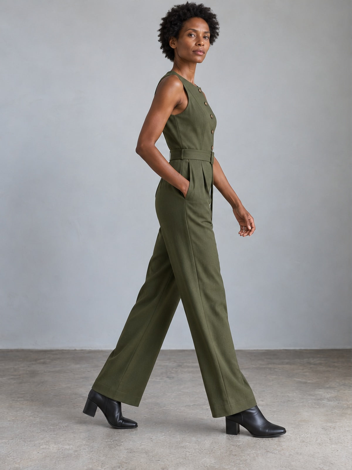 Mono Sin Mangas Botones - Verde Oliva