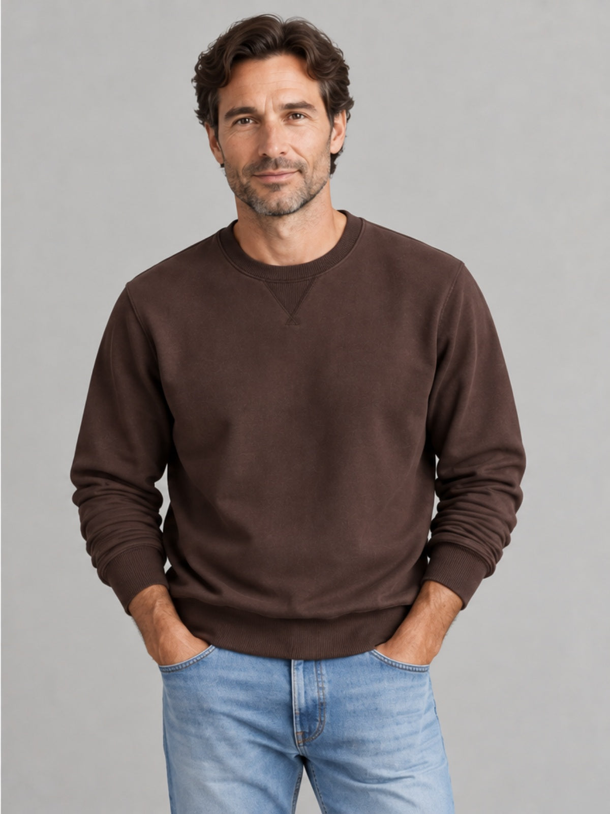 Sudadera Cuello Redondo - Marrón Café