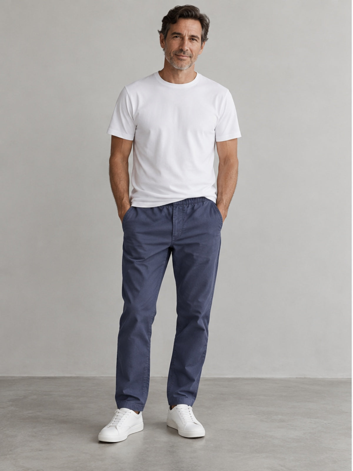 Pantalón Chino con Cintura Elástica - Azul Pizarra