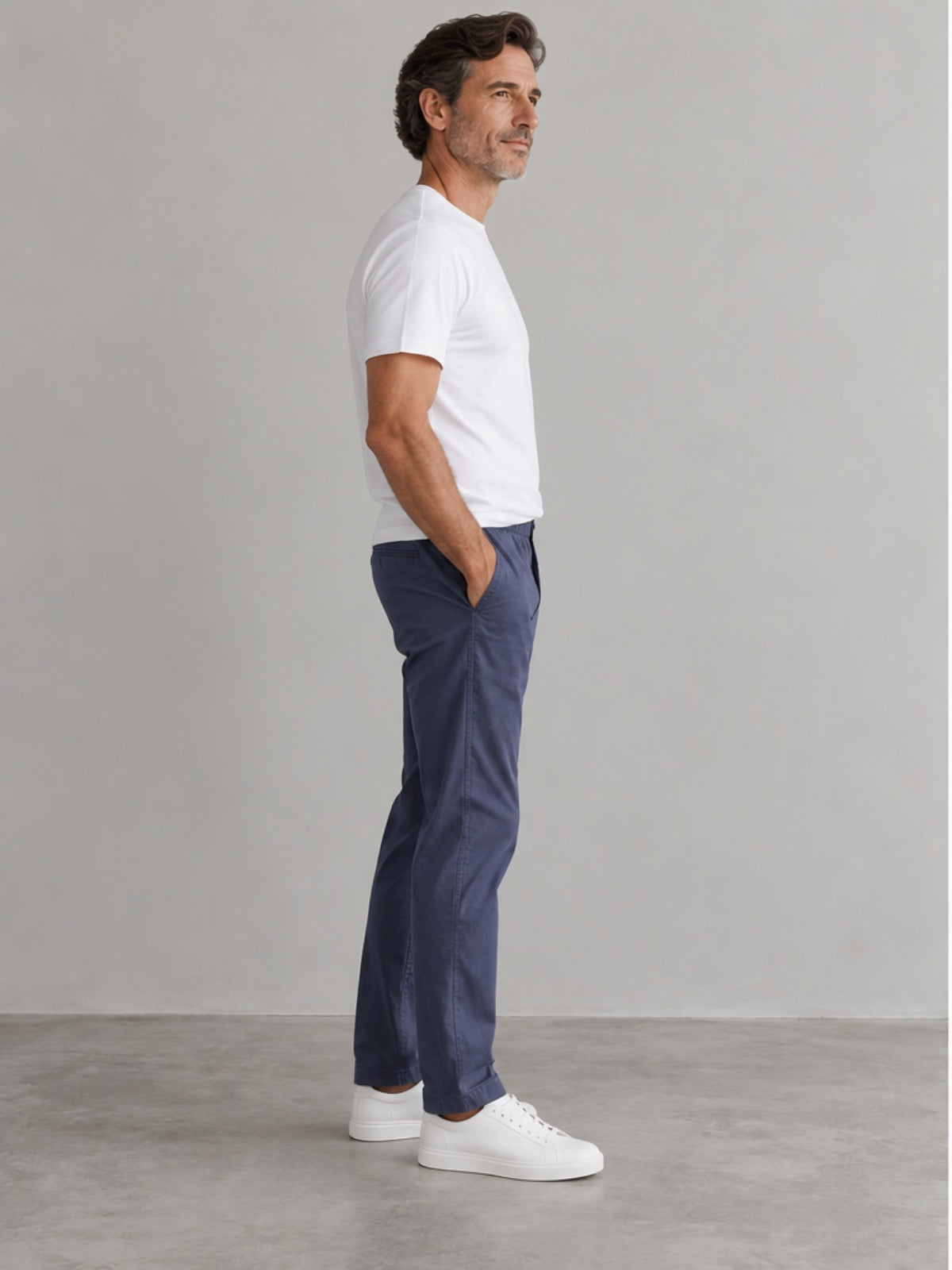 Pantalón Chino con Cintura Elástica - Azul Pizarra