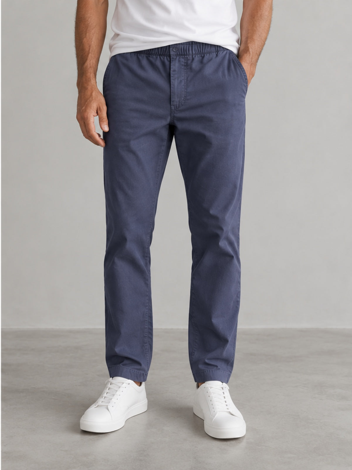 Pantalón Chino con Cintura Elástica - Azul Pizarra