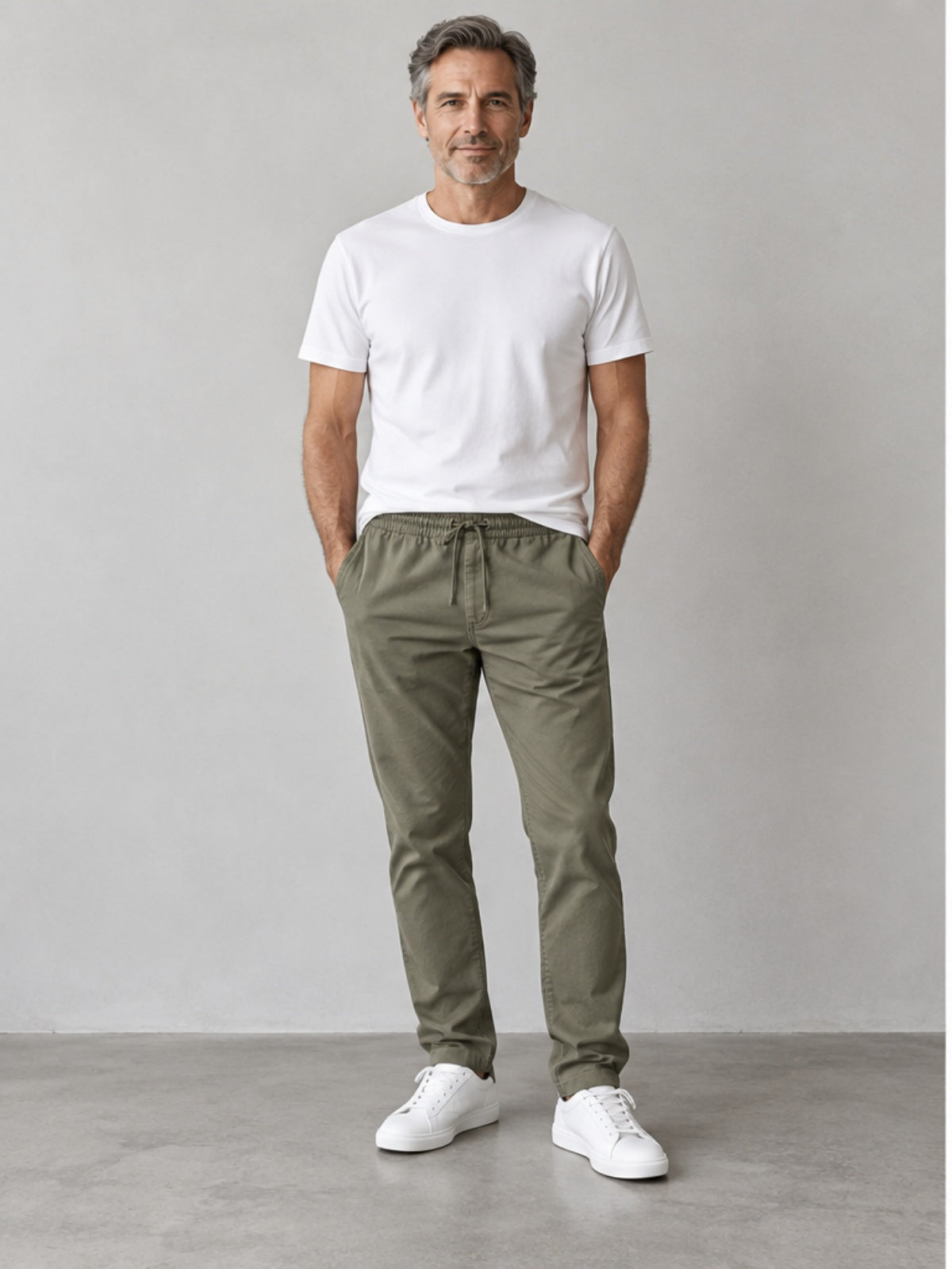 Pantalón Chino con Cintura Elástica - Verde Oliva