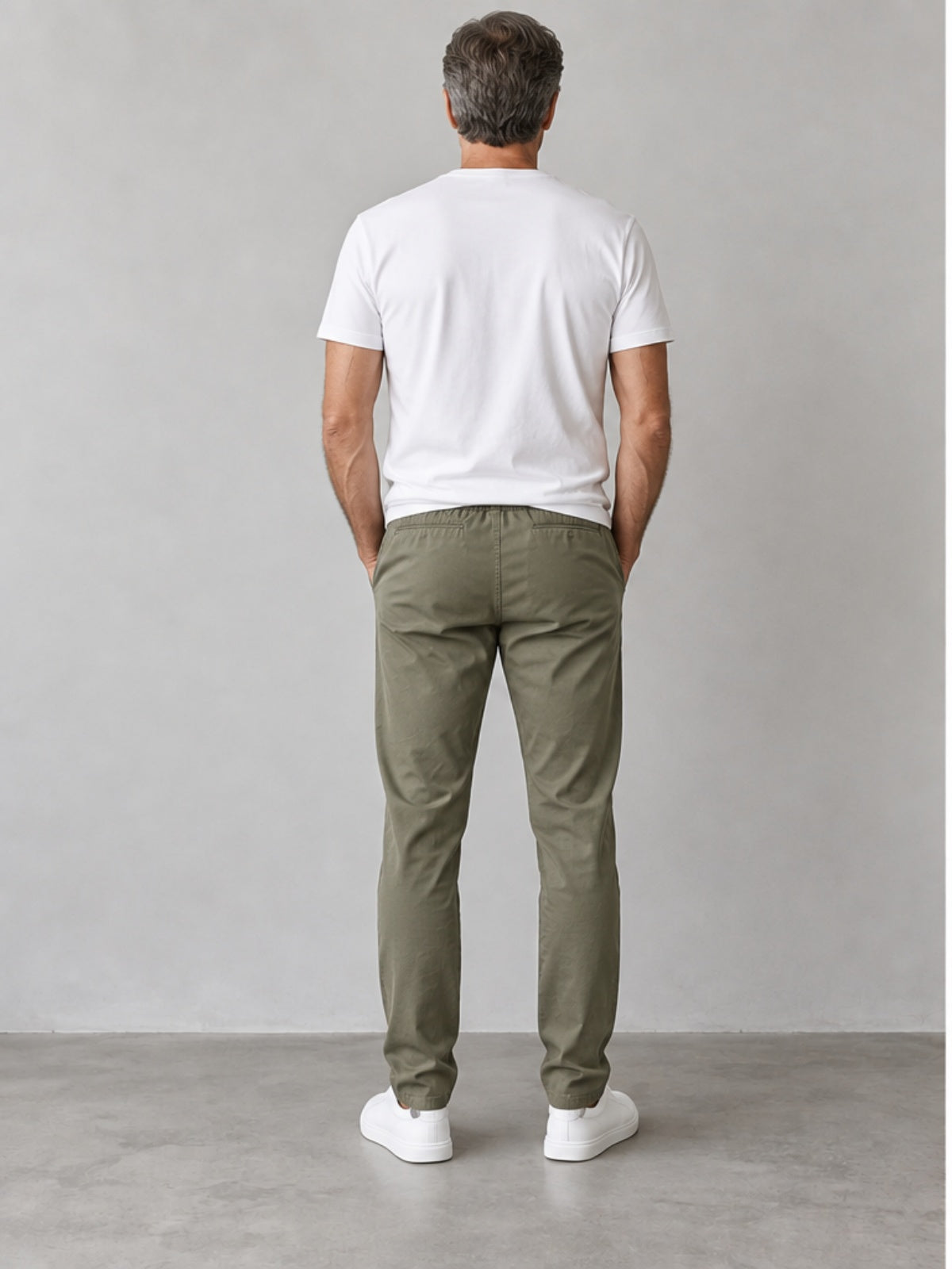 Pantalón Chino con Cintura Elástica - Verde Oliva