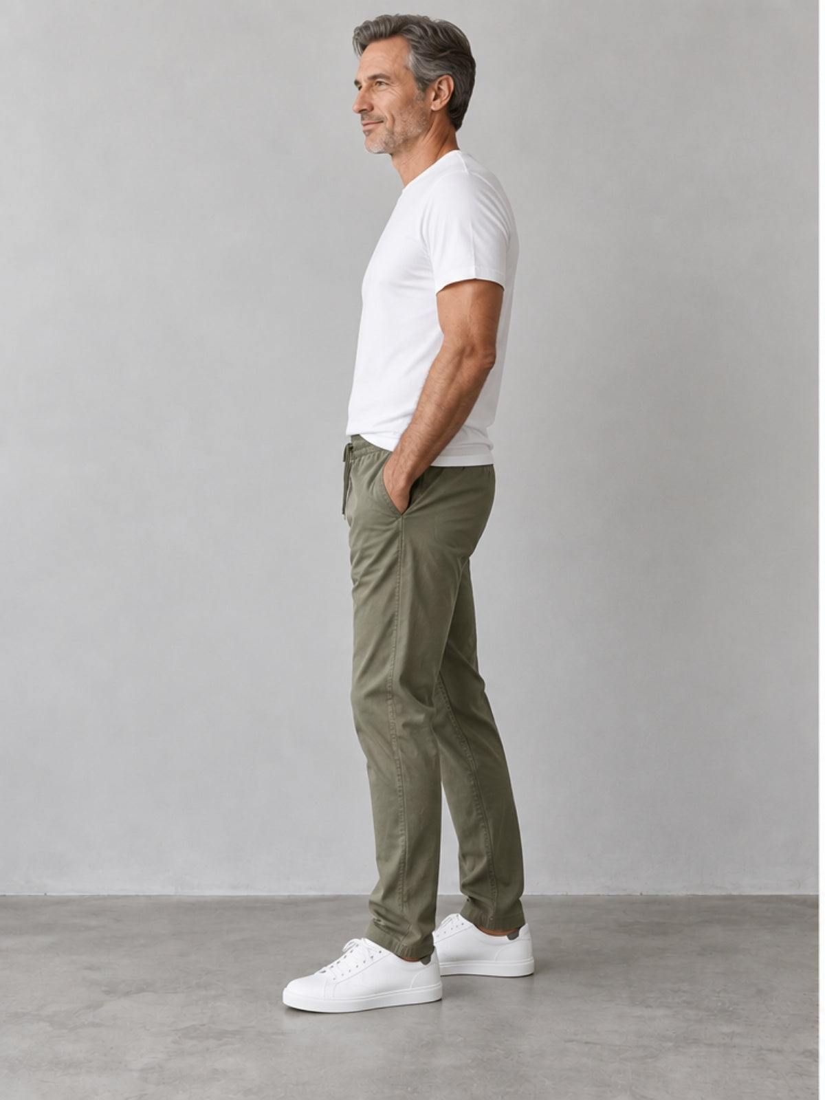 Pantalón Chino con Cintura Elástica - Verde Oliva